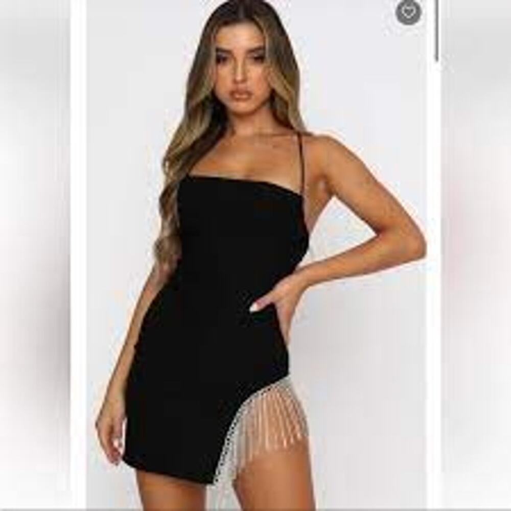 WHITE FOX Come Back Mini Dress w Rhinestones Size XS Black